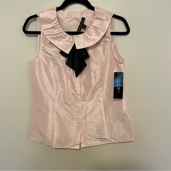 Lafayette 148 New York Silk Pink Sleeveless Blouse Ruffle Collar Bow Button Up - Picture 2 of 11